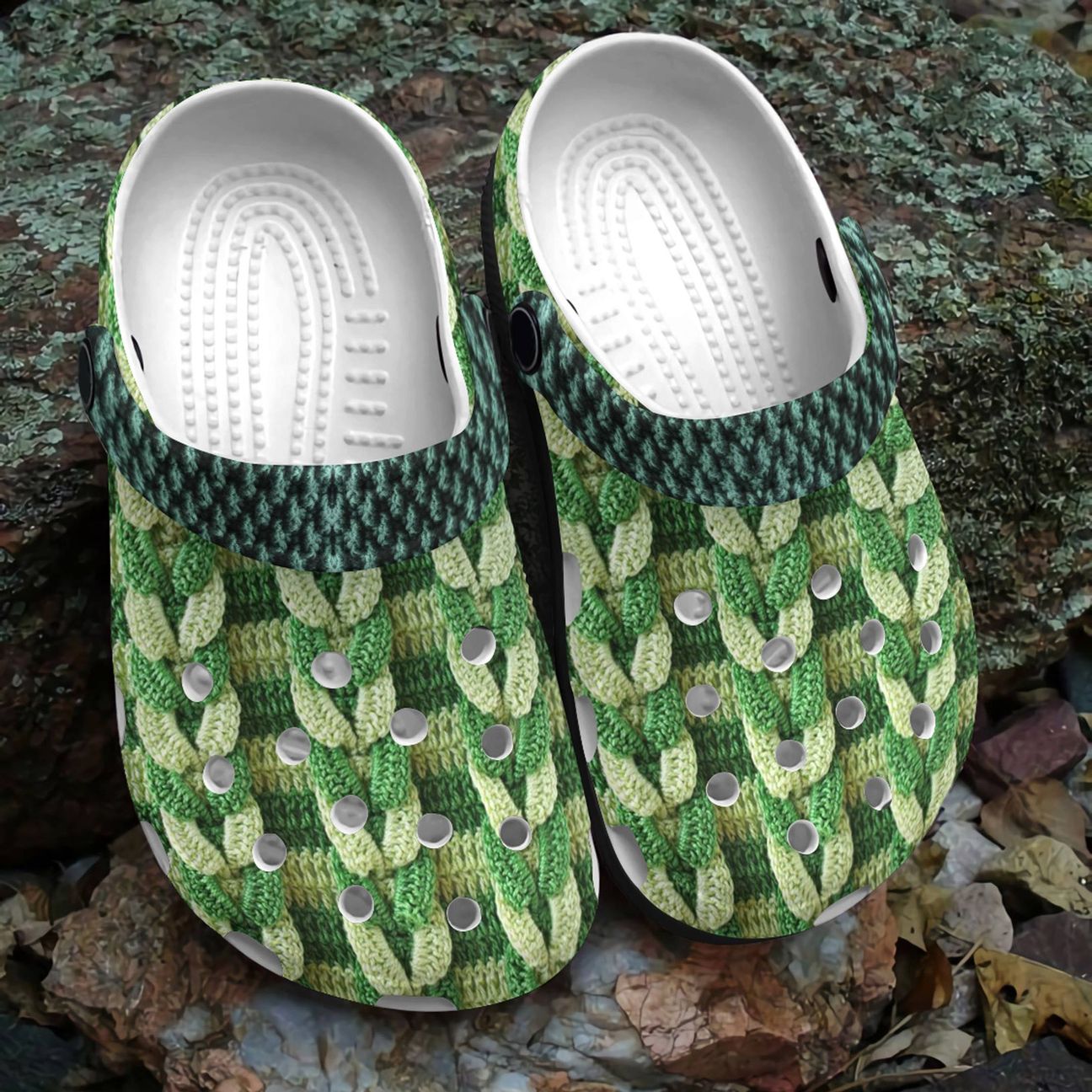 Knitting Personalized Clog, Custom Name, Text, Color, Number Fashion Style For Women, Men, Kid, Print 3D Green