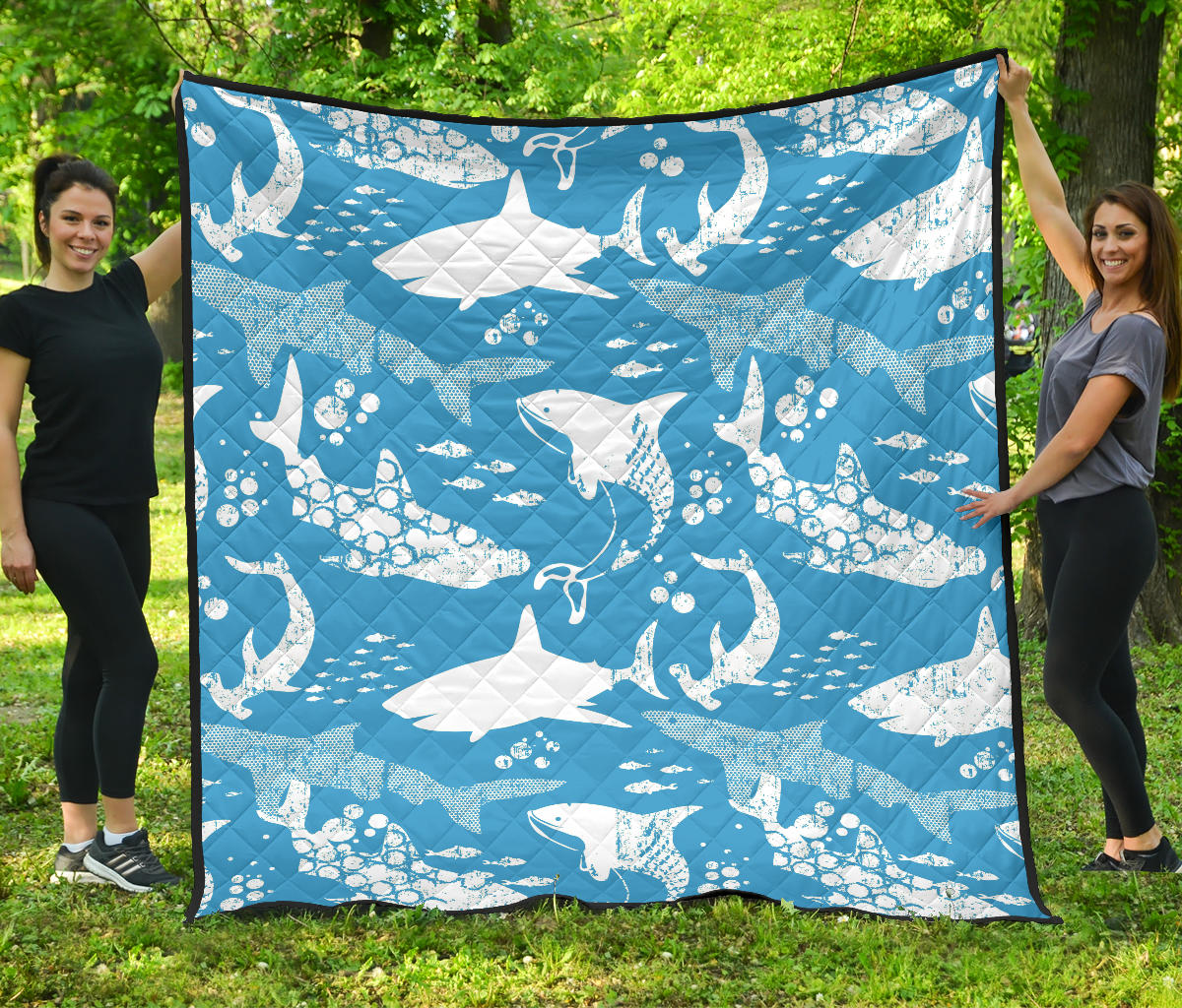 Shark Pattern Blue Theme Premium Quilt