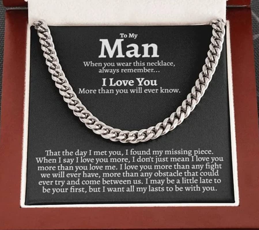 To My Man Husband Boyfriend Stainless Steel Cuban Chain Necklace For Him, Romantic Birthday Gifts For Him, Best Jewelry For Men, Jewelry For Him