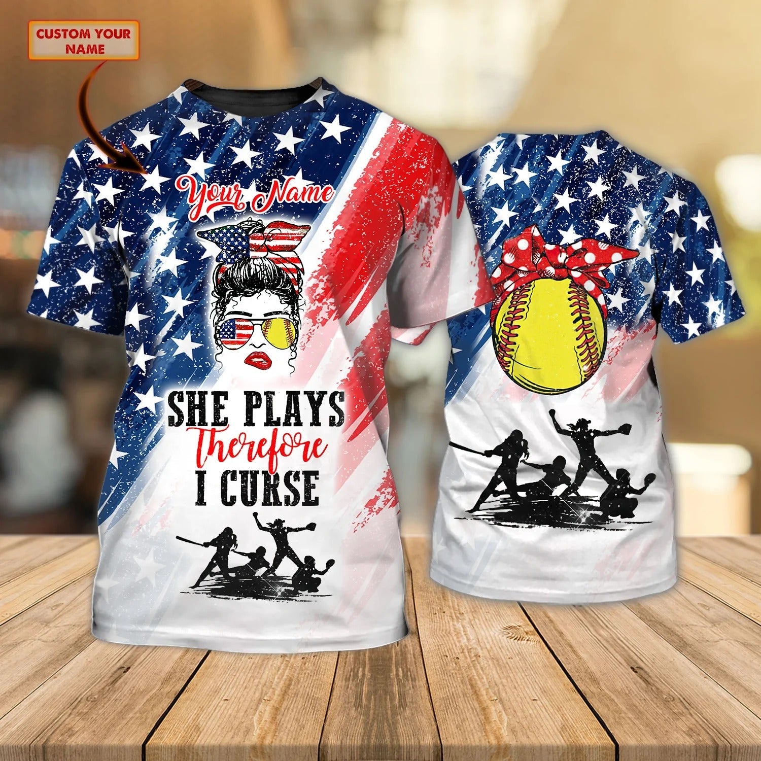 Personalized Funny Baseball Shirt American Flag Pattern, She Plays Therefore I Cruse, Baseball Mom