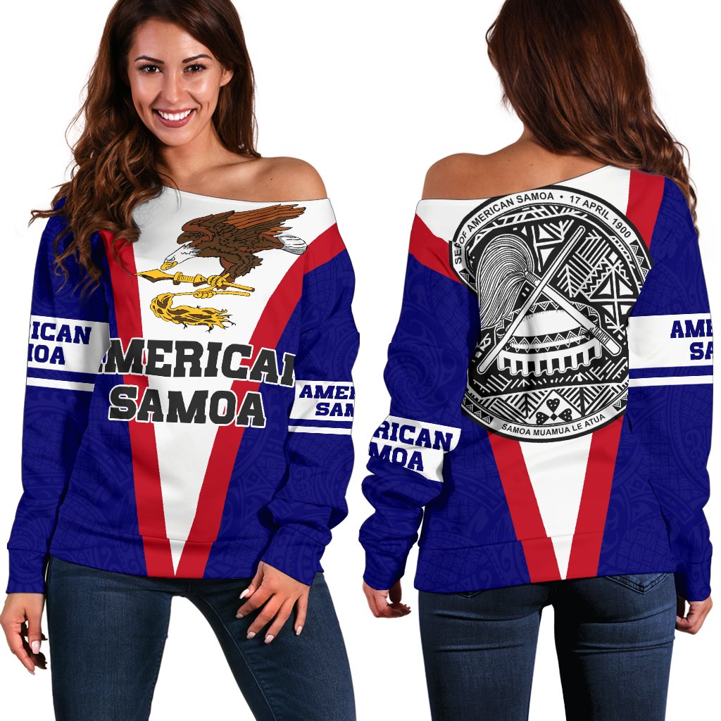 American Samoa With Eagle Blue Color Off Shoulder Sweater