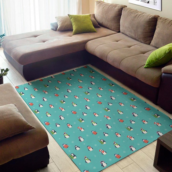 Cute Snowy Penguin Pattern Print Area Rug