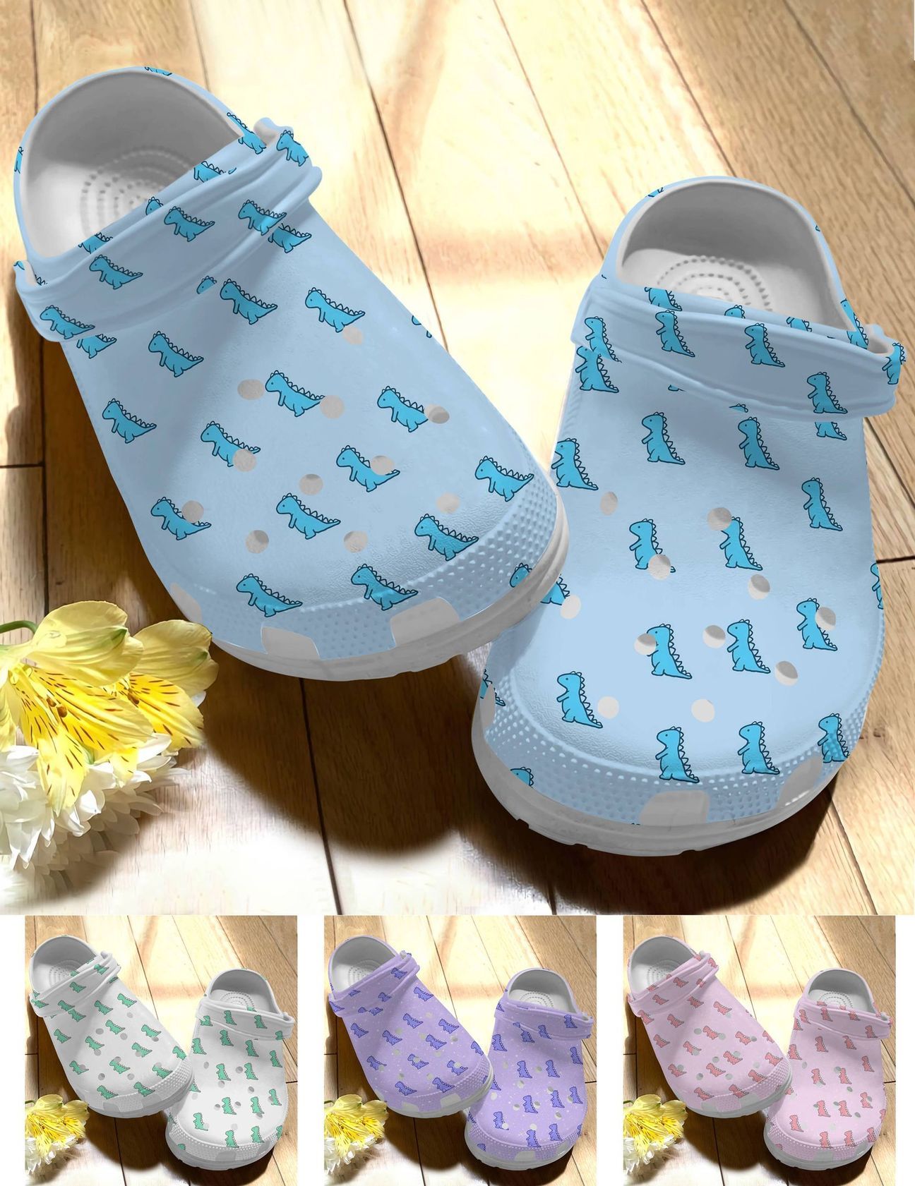 Dinosaur Personalize Clog, Custom Name, Text, Fashion Style For Women, Men, Kid, Print 3D Cute Pattern 4 Colors