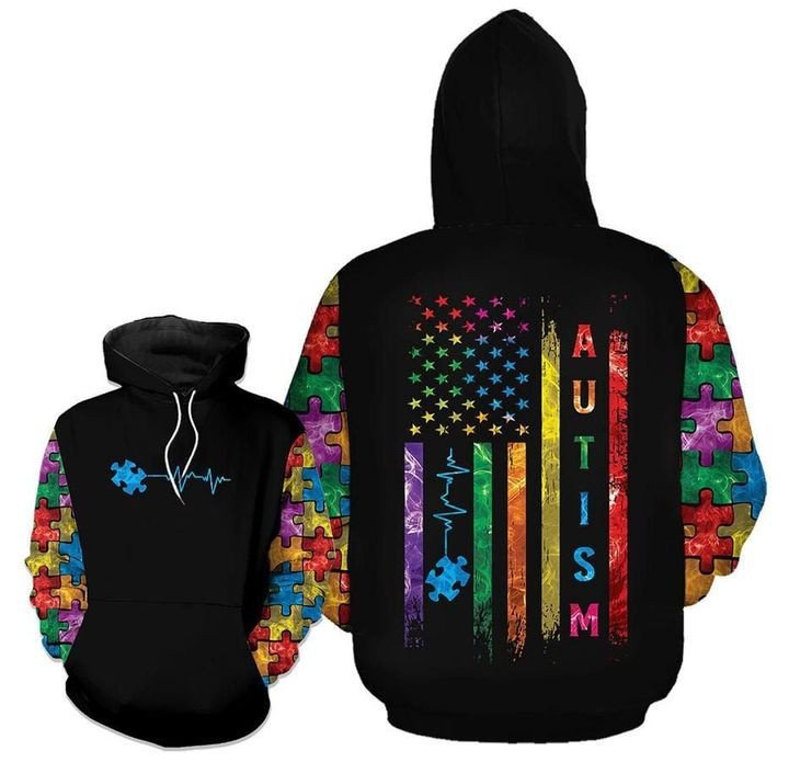 Autism Flag Heartbeat Hoodie 3D