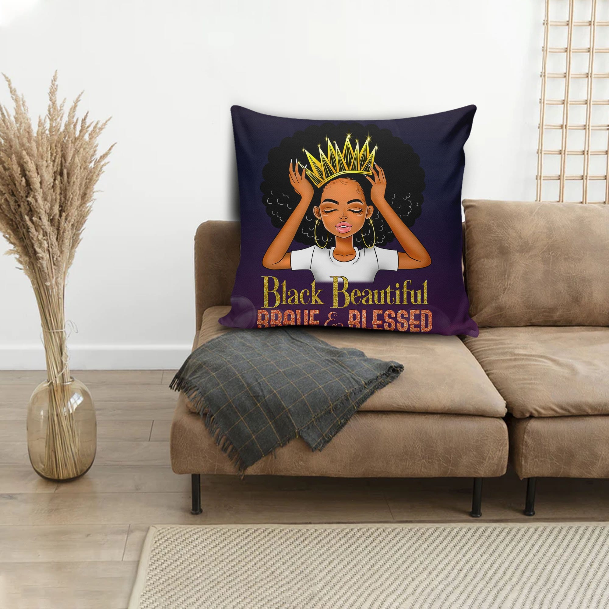 African Print Throw Pillows Black Beautiful Brave Blessed Melanin Girl Square Throw Pillow African Design Cushions