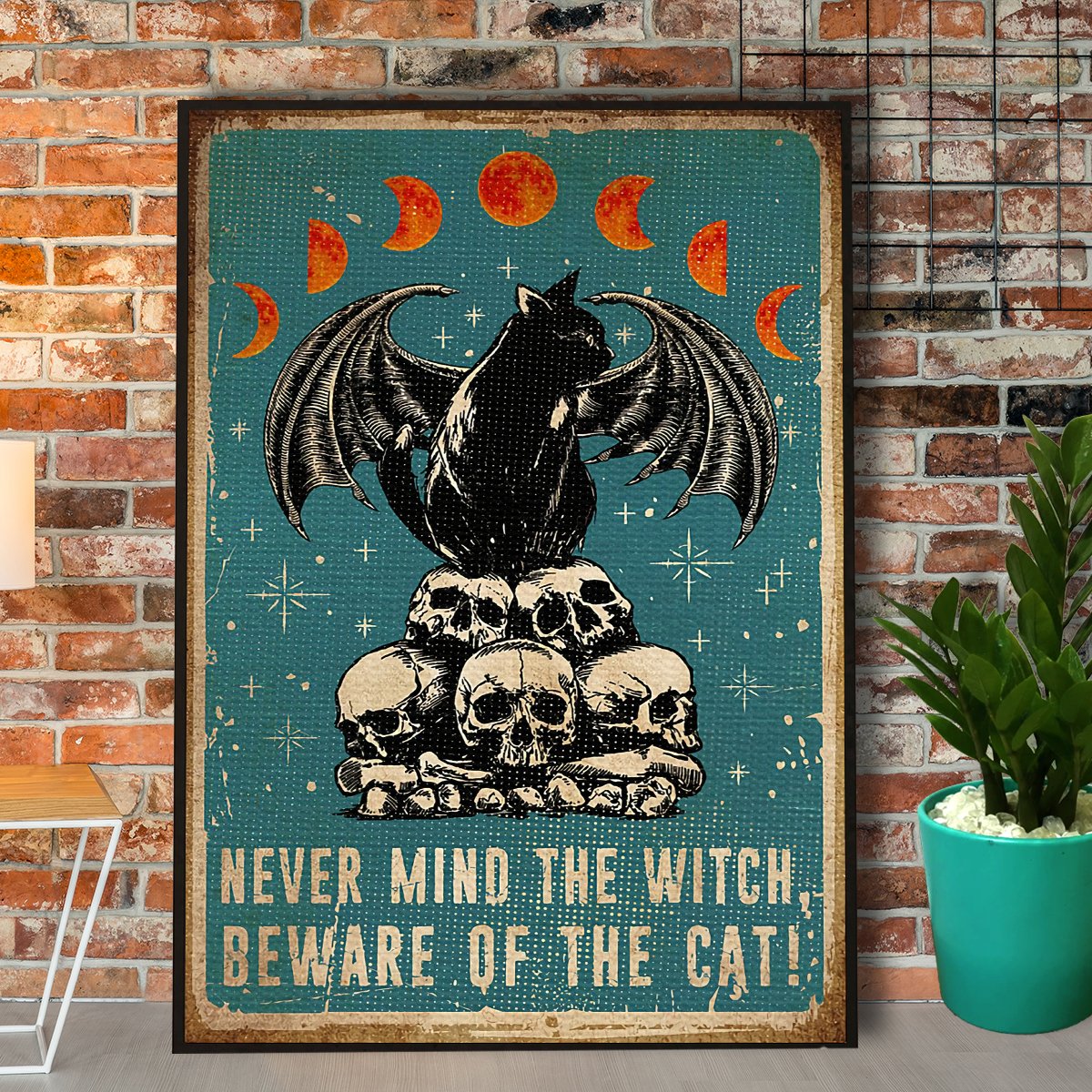 Cat Witch Never Mind The Witch Halloween Canvas Poster Wall Art