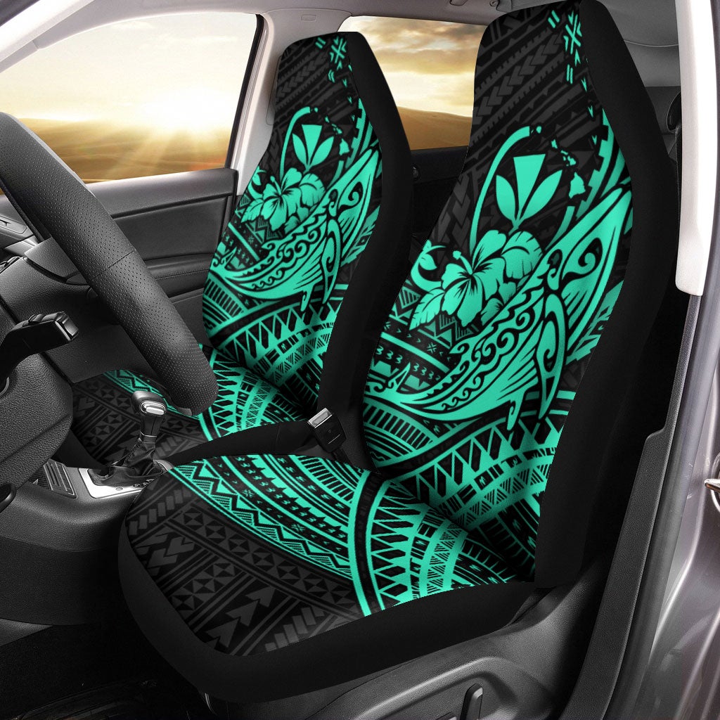 Hawaii Humpback Whale With Hibiscus Tribal Turquoise Car Seat Covers – Lt12