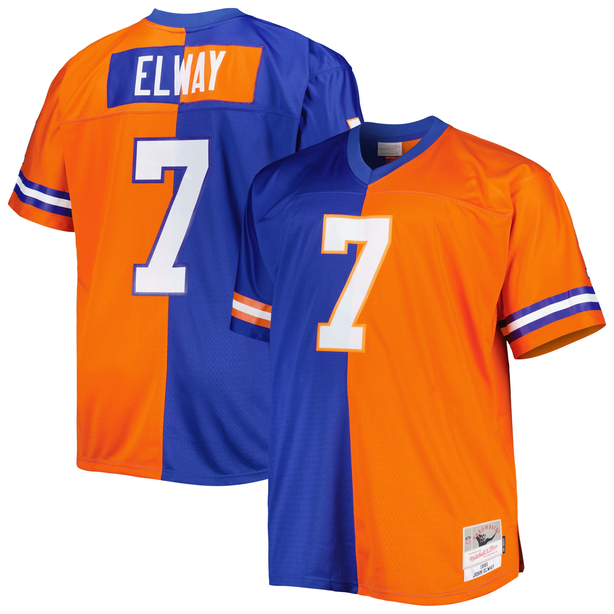 Men’s Denver Broncos John Elway Mitchell & Ness Royal/Orange Big & Tall Split Legacy Retired Player Jersey