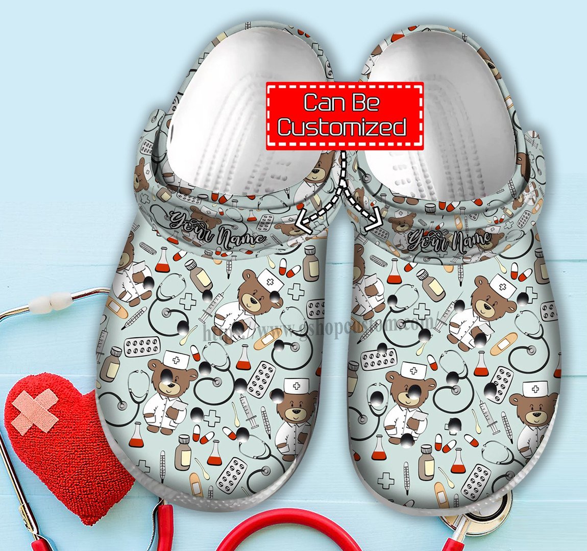 Nurse Baby Bear Medical Crocs Shoes For Daughter Wife Mother Day – Nurse Item Chibi Shoes Croc Clogs Customize Name – Cr-Ne0128 – Gigo Smart