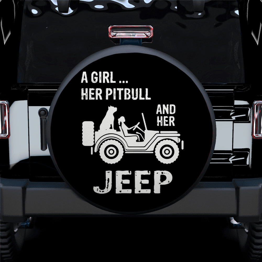 A Girl Her Pitbull And Her Jeep Car Spare Tire Covers Gift For Campers