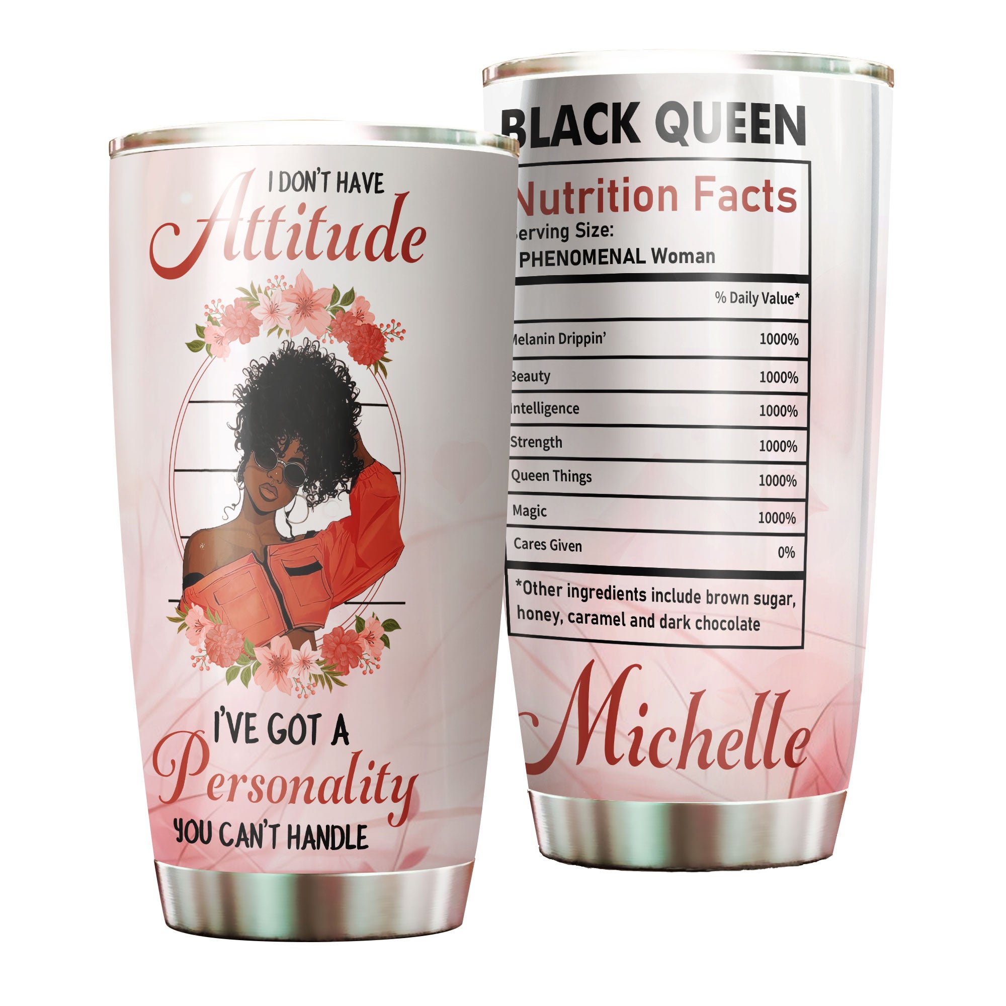 Personalized Black Women Attitude Facts Stainless Steel Tumbler – Double-Walled Insulation Vacumm Flask – Gift For Black Queen, International Women’S Day, Hippie Girls