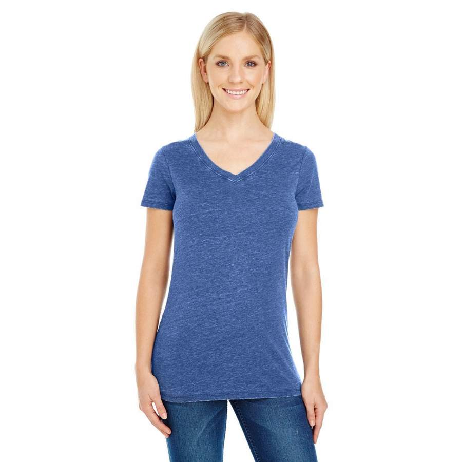 Threadfast Women’s Vintage Navy Dye Short-Sleeve V-Neck T-Shirt