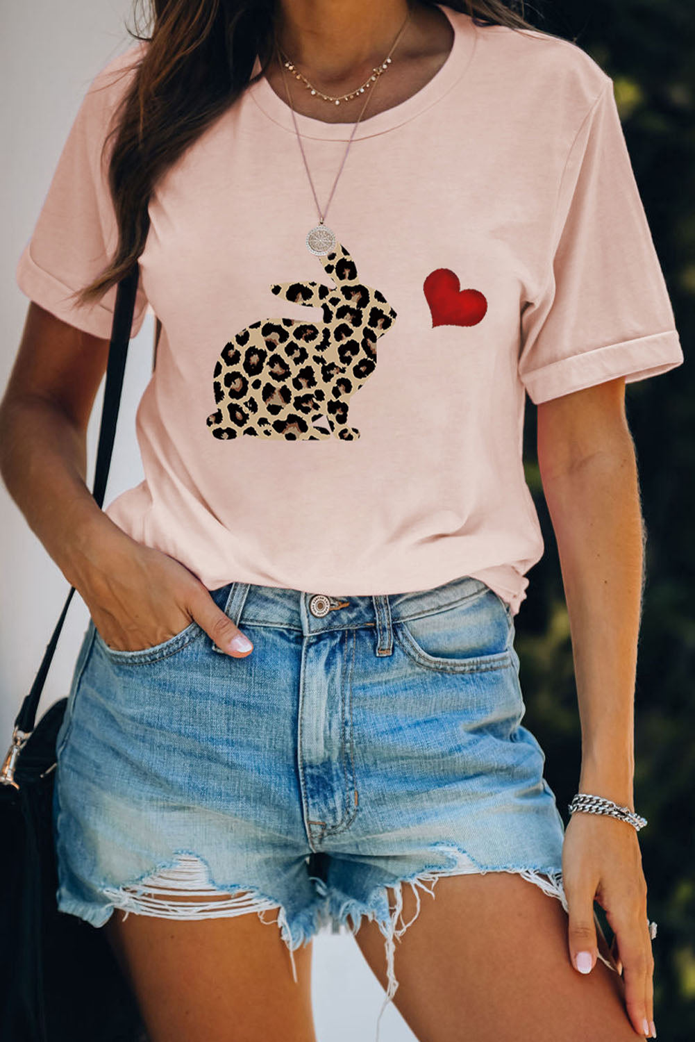 Casual Leopard Animal Print Easter Day Graphic Tee