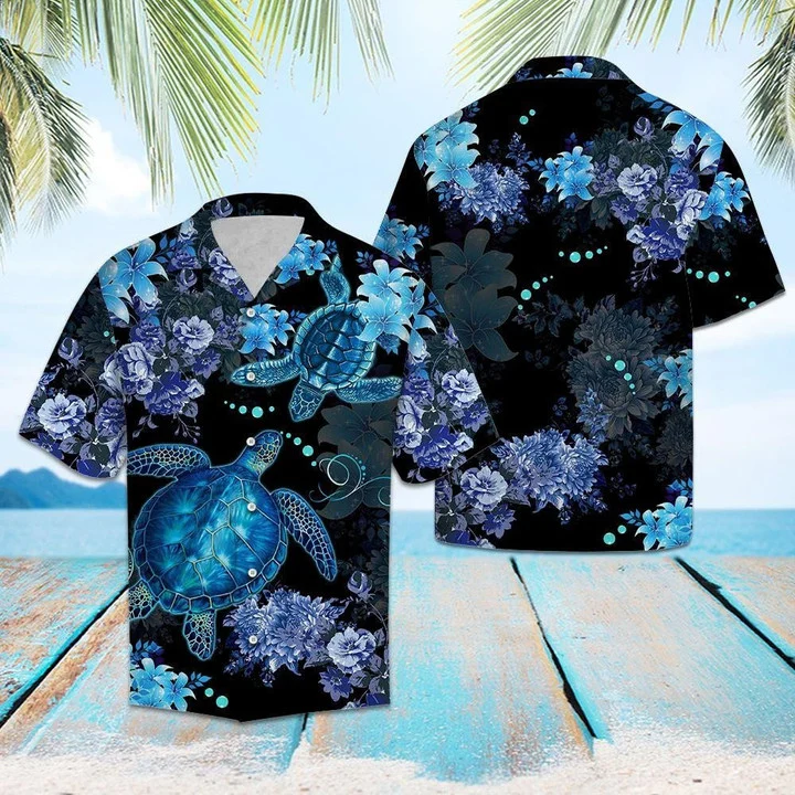 Sea Turtle Blue And Black Hawaii Shirt Ha6371