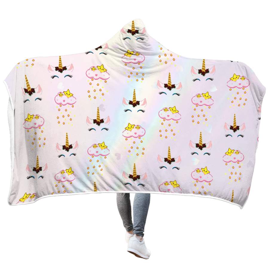 Unicorn in rainy weather Custom Hooded Blanket