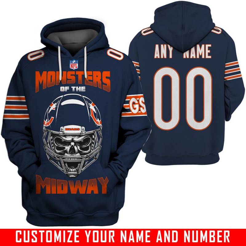 Skull – V1 – Chicago Bears – CUSTOMIZE NAME AND NUMBER – HOT SALE 3D PRINTED – NOT IN STORE