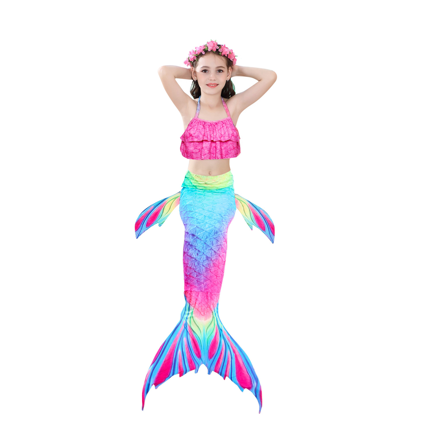 Summer Kids Swimmable Mermaid Tail Girls Halloween Dresses for Children Swimming Bating Suit Mermaid Costume Swimsuit 3-9y alx