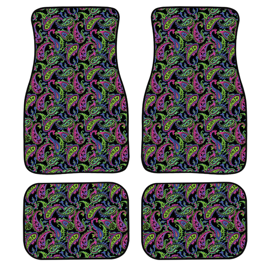 Pink Blue And Green Paisley Print Front And Back Car Floor Mats, Front Car Mat