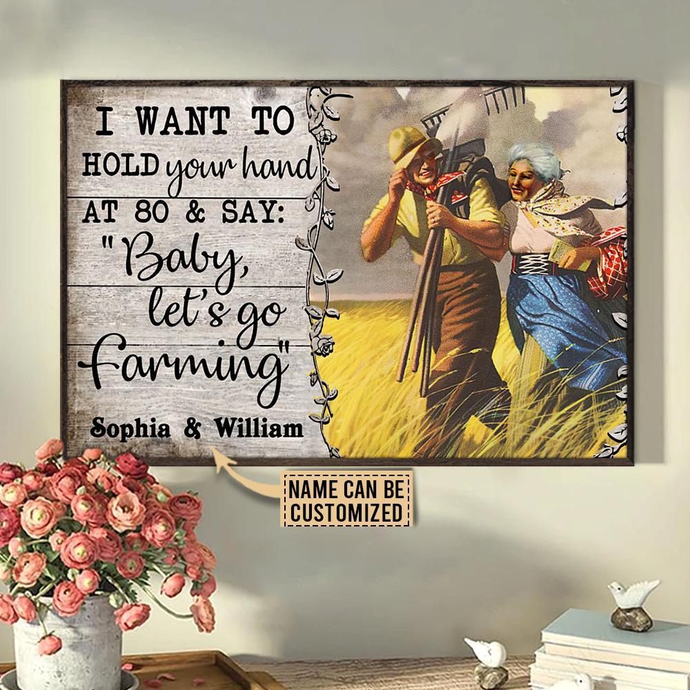 Aeticon Gifts Personalized Farming Old Couple Baby Lets Go Canvas Mom Dad Gift Home Decor