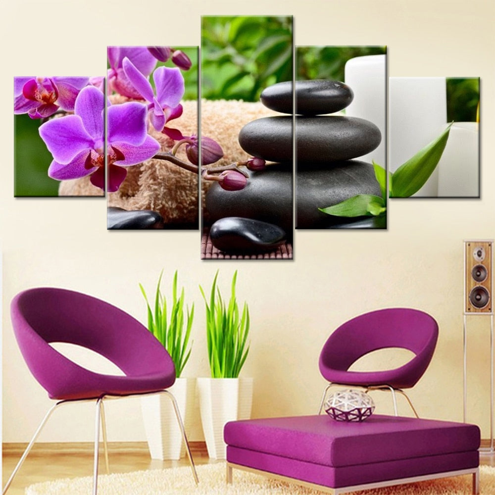 Lotus Flower 5 Piece Hd Multi Panel Canvas Wall Art Frame