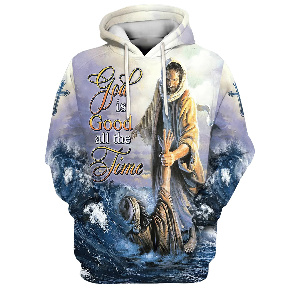 Jesus Peter Walking On Water 3D Hoodie God Is Good All The Time Hoodies Jesus Hoodie