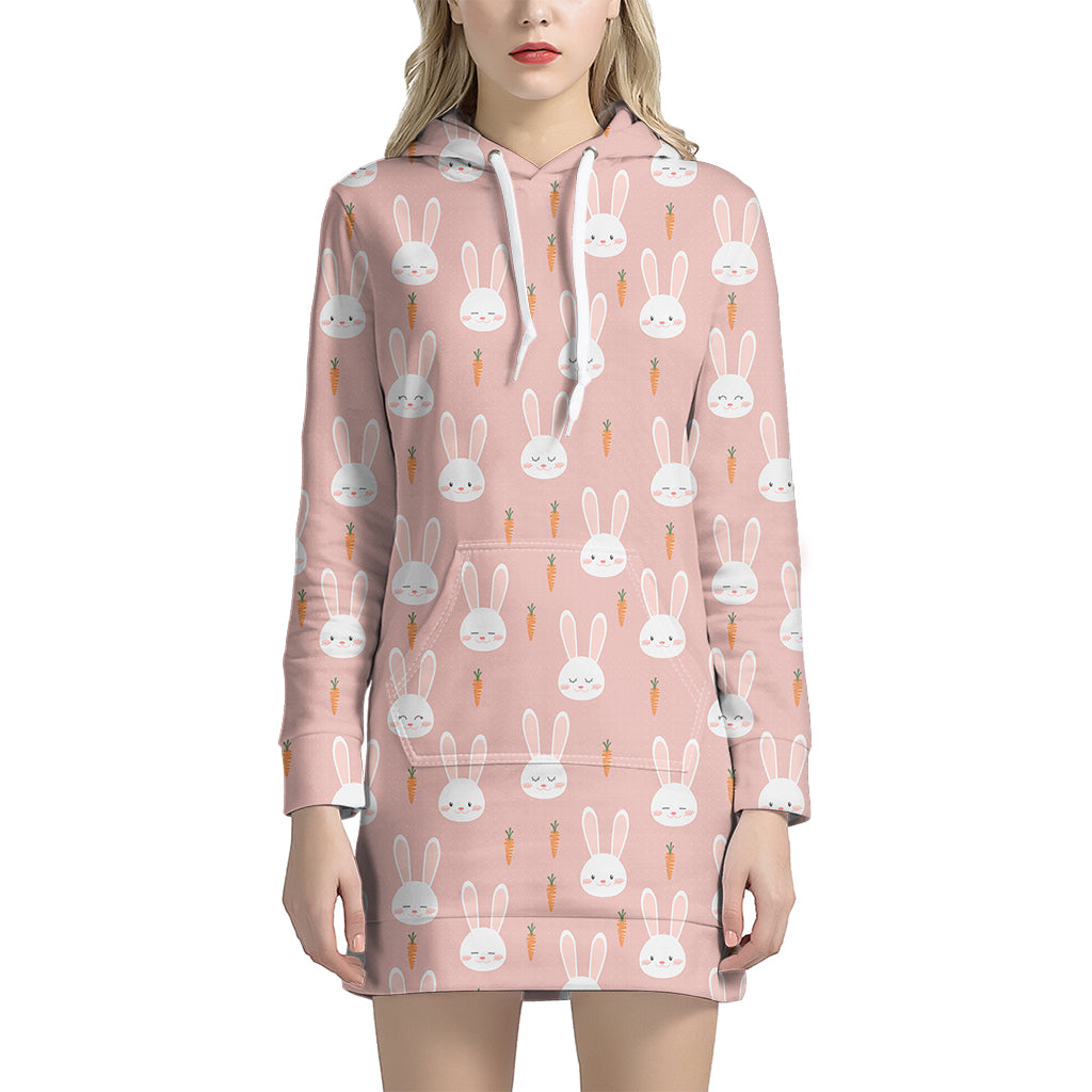 Rabbit And Carrot Pattern Print Women’S Pullover Hoodie Dress