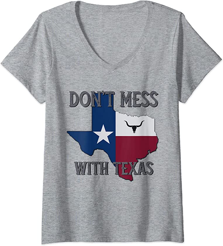 Womens Texas Don’t Mess With Vintage Texas Longhorn Lone Star State V-Neck T-Shirt