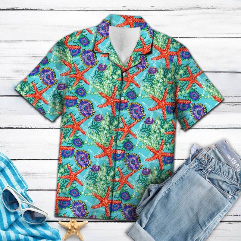 Starfish Underwater Floral Hawaiian Shirt Ha84367