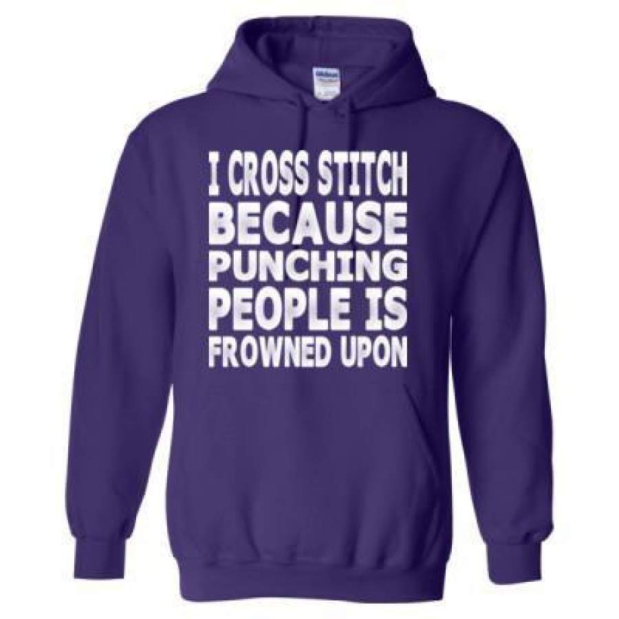 AGR I Cross Stitch Because Punching People Is Frowned Upon – Heavy Blend™ Hooded Sweatshirt