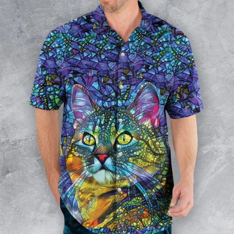Cat Stained Glass Hawaiian Shirt