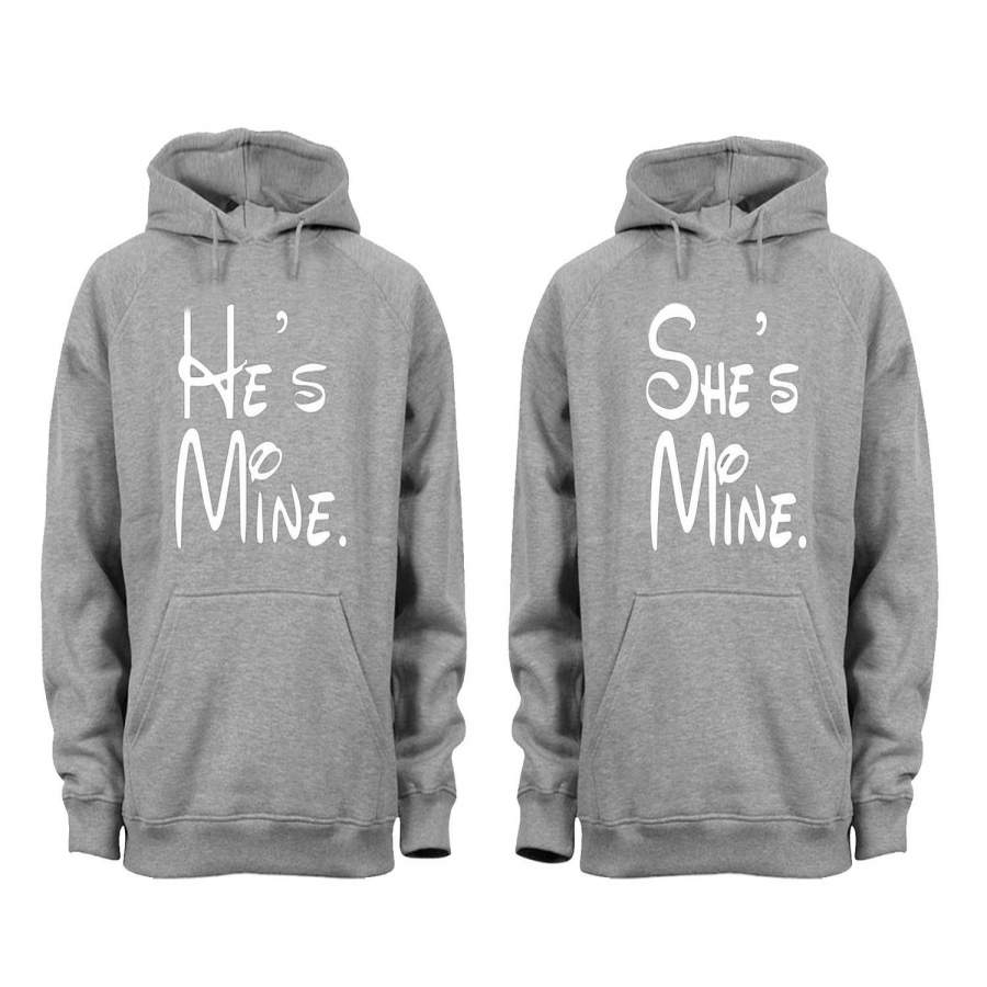 XtraFly Apparel She’s He’s Mine Valentine’s Matching Couples Hooded-Sweatshirt Pullover Hoodie