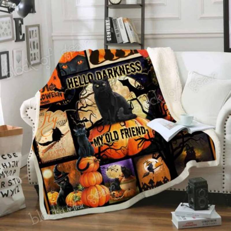 homesweetquilt – Blanket  Black Cat Halloween fleece blanket, hf2808