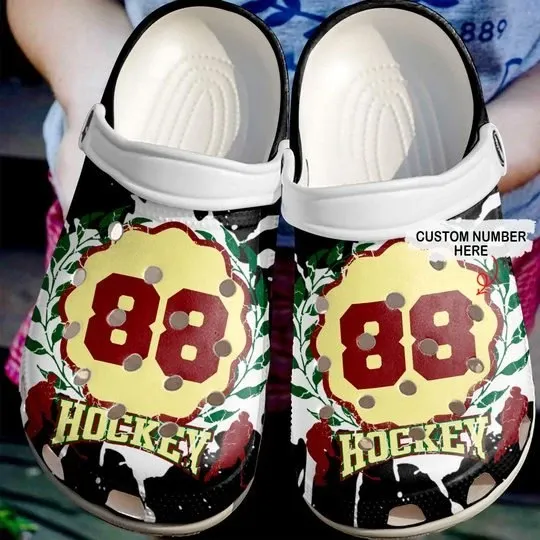 Hockey Passion Black Personalize Clog Custom Crocss Clog Number On Sandal Fashion Style Comfortable For Women Men Kid