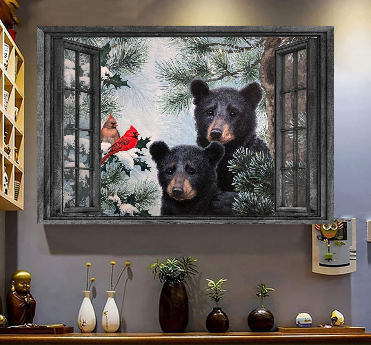 Bear 3D Wall Art Painting Art 3D Wild Animals Lover Bear Couple Home Decoration Gift Idea Mother Day Christmas