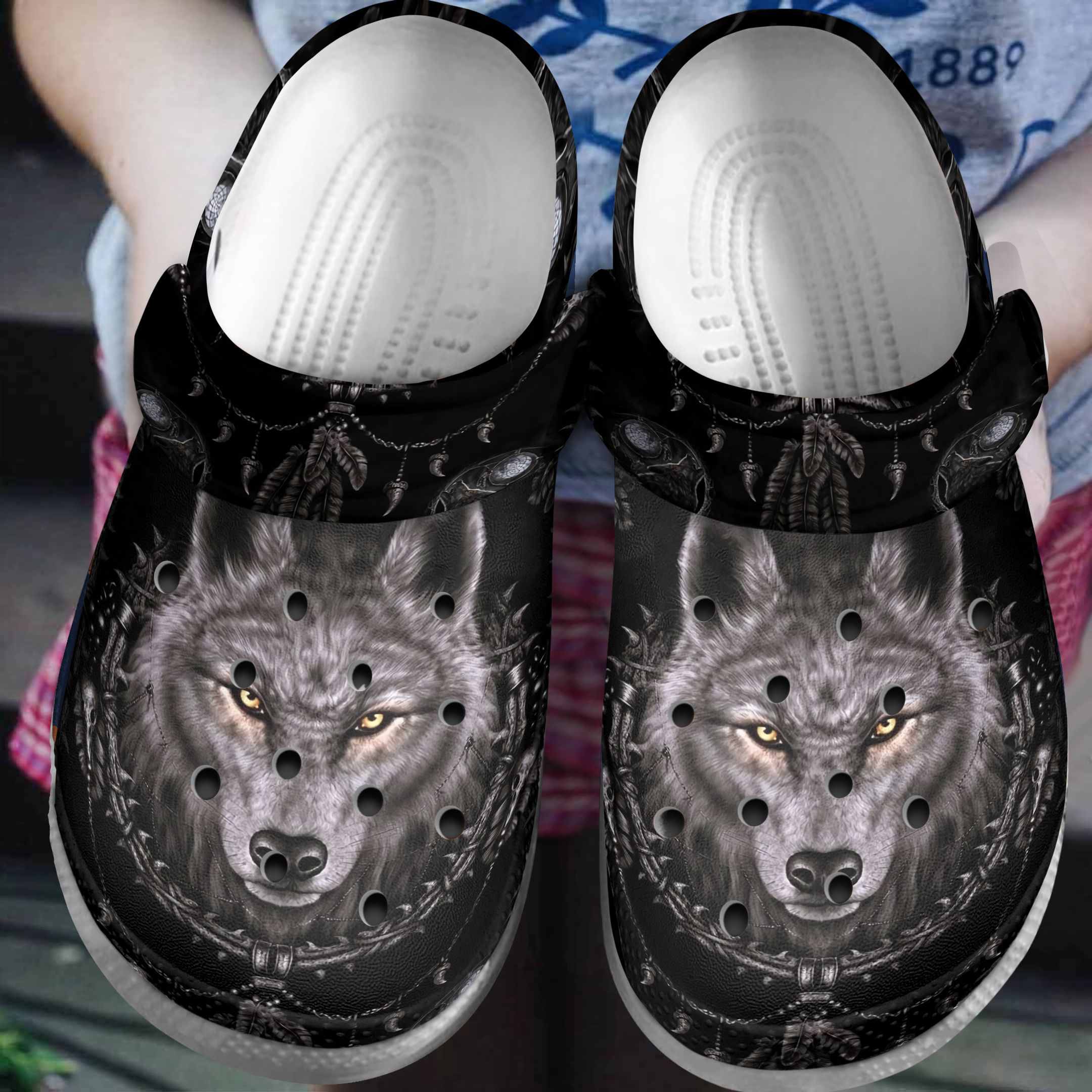 Angry Grey Wolf Shoes – Wolf In The Drark Crocbland Clog Birthday Gifts For Men Women