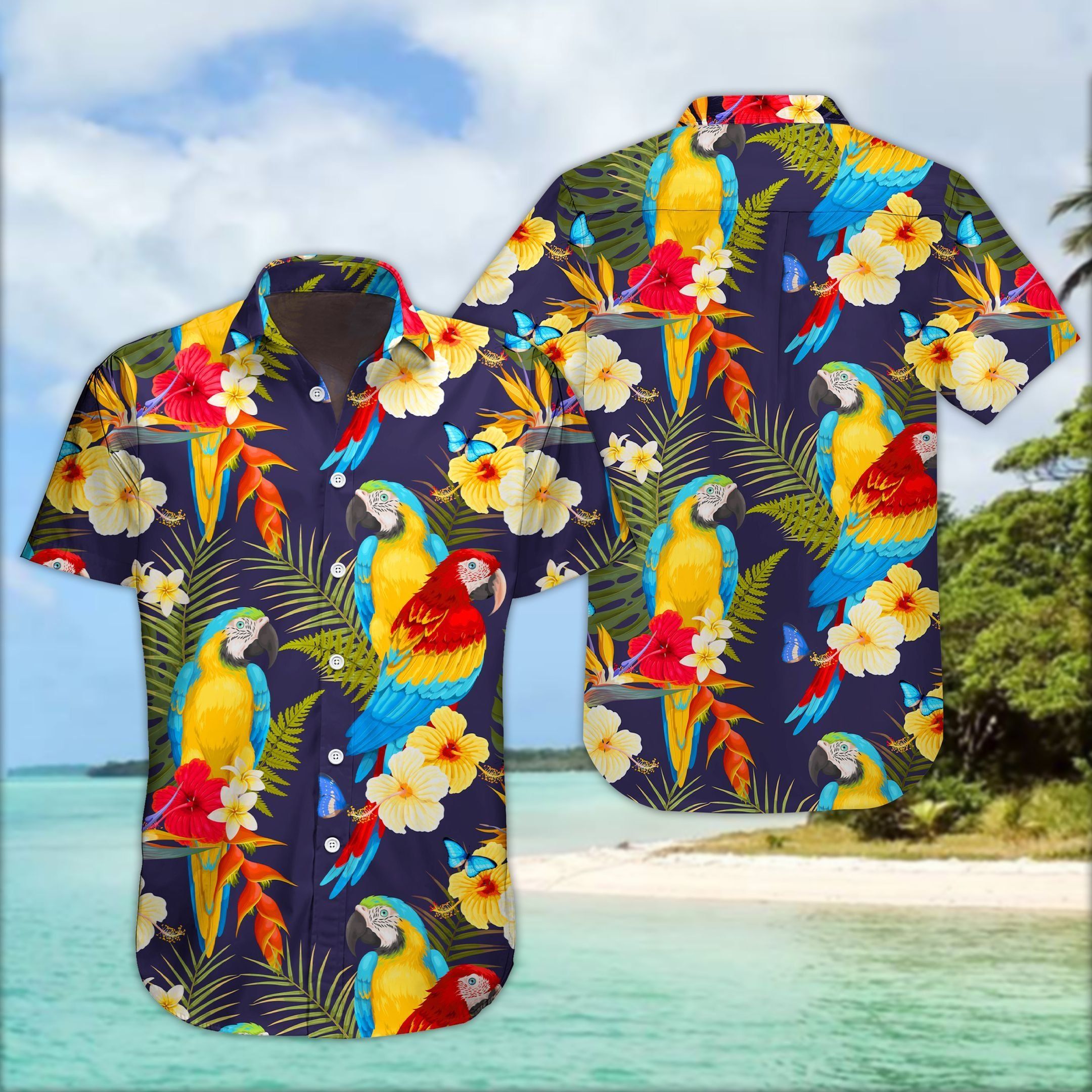 Summer Macaw And Flowers Hawaiian Aloha Shirt Hawaiian Shorts Beach Short Shirt