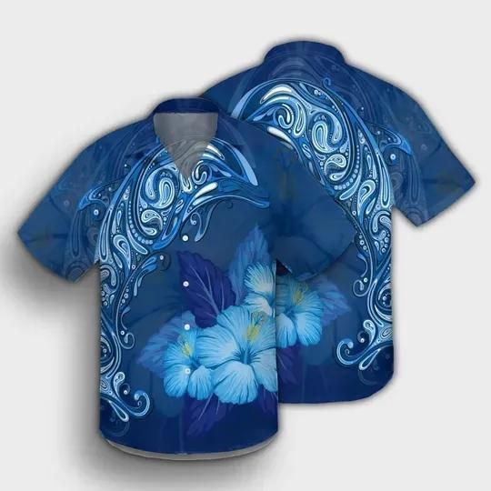 Dolphin Hibiscus Tropic Aloha Hawaiian Shirt Colorful Short Sleeve Summer Beach Casual Shirt For Men And Women