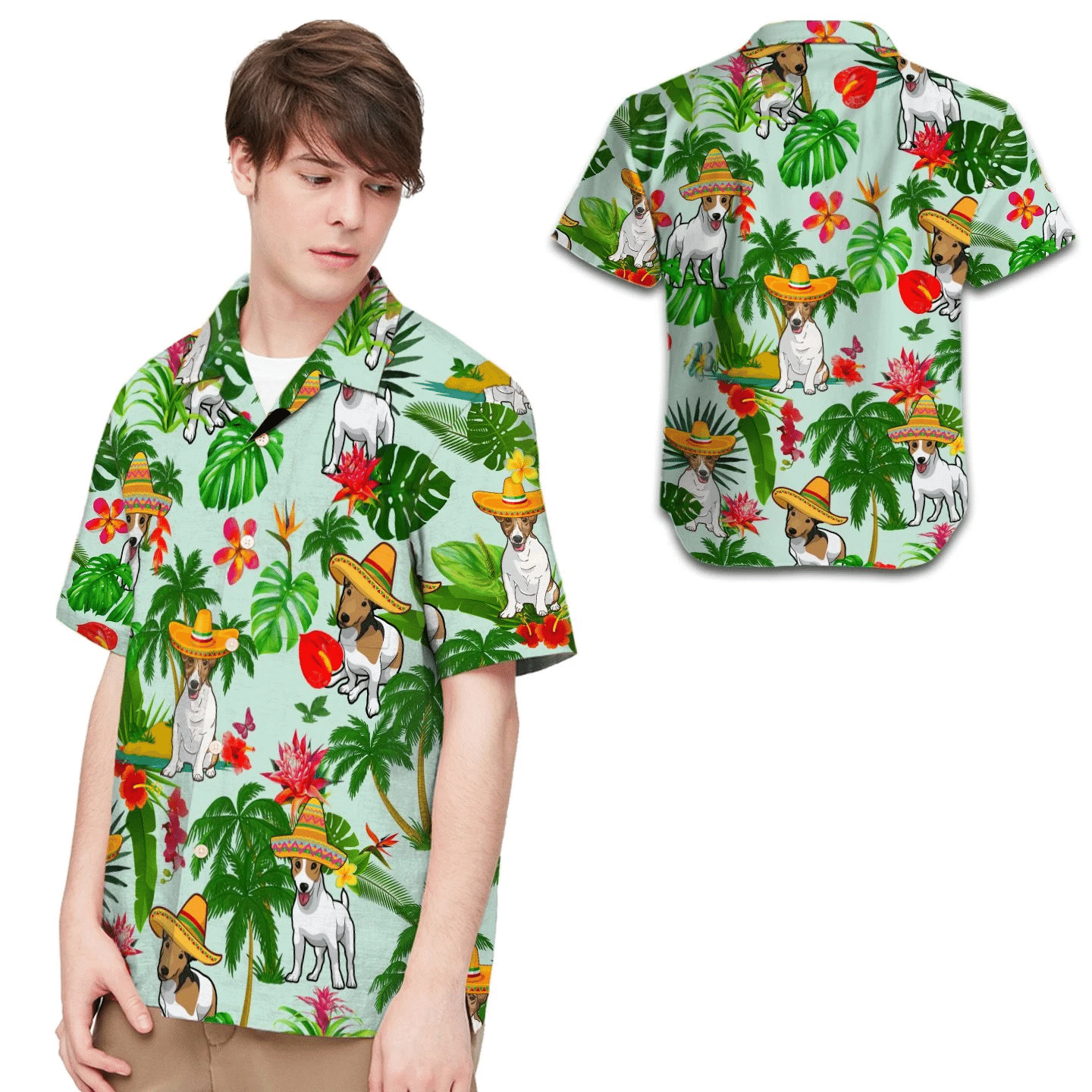 Jack Russel Wearing Mexican Hat Tropical Men Hawaii Shirt For Dog Lovers From Mexico Ha50065