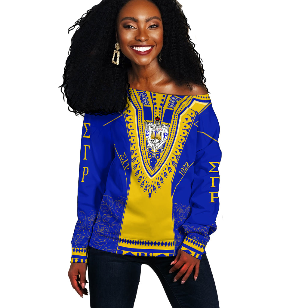 Sigma Gamma Rho Personalized Off Shoulder Sweater Rhoyalty Dashiki Design Lt7