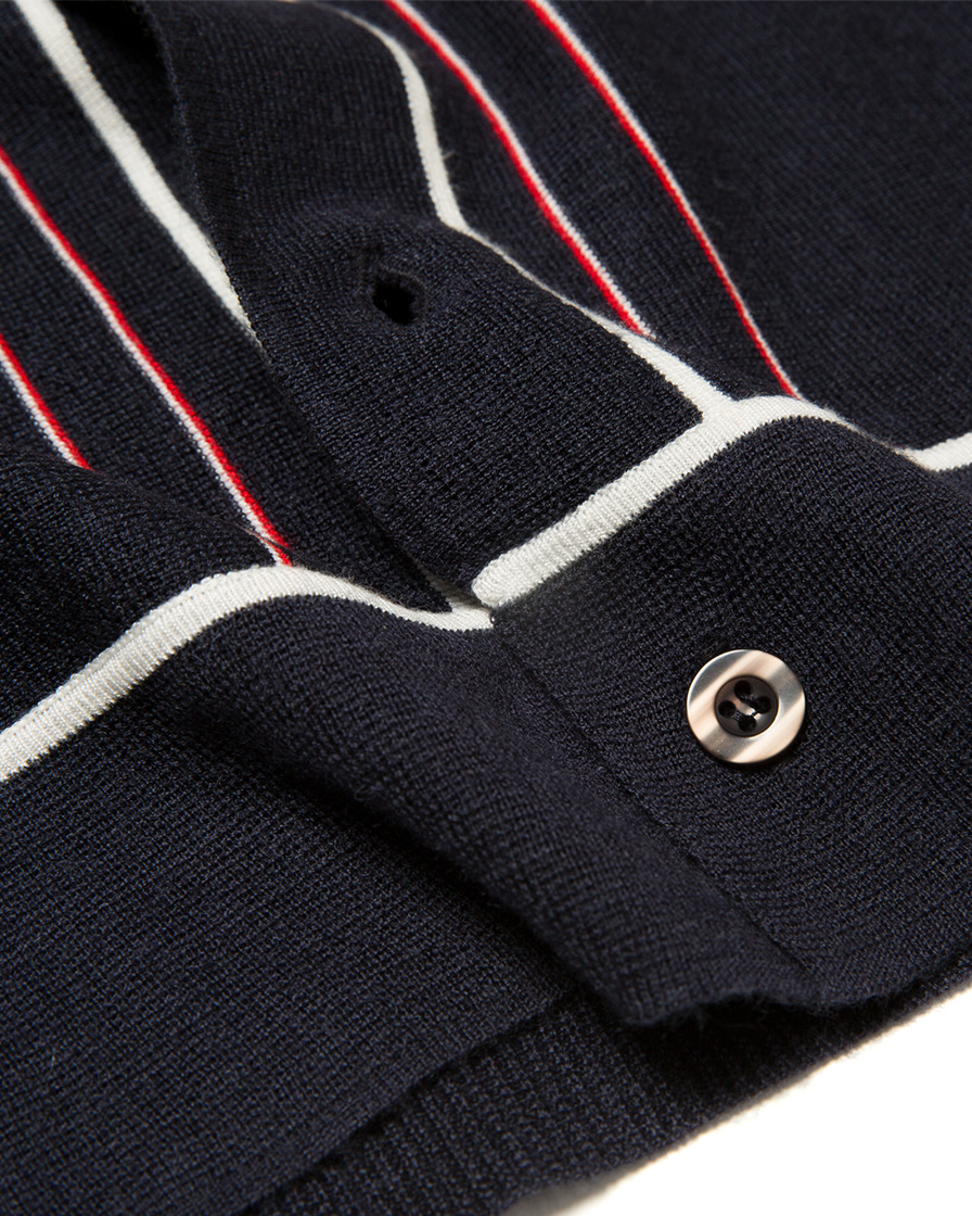 Navy Blue Fringe Striped Sweater - Intercept Inter National