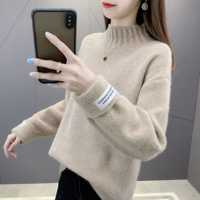 Winter Women Pullover Sweater Womens Turtleneck Long Sleeve Loose Thick Basic Female Tops Mink Velvet Spring Autumn Knit Sweater alx