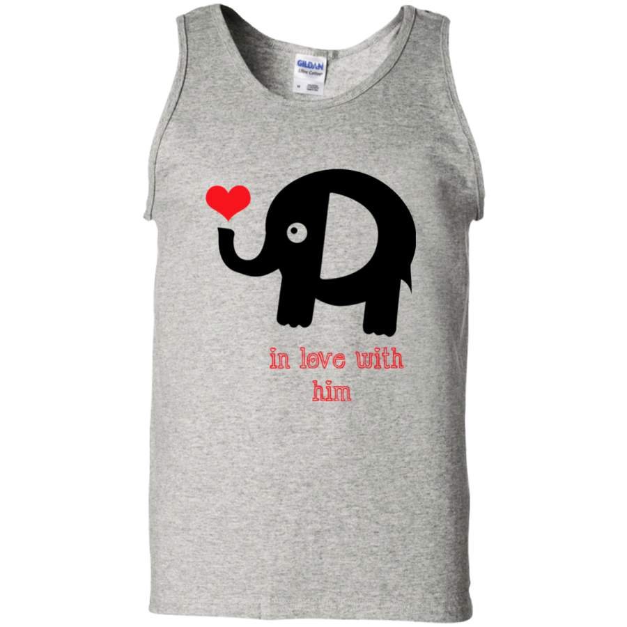 In love with him VALENTINES – Couple T Shirt G220 Gildan 100% Cotton Tank Top