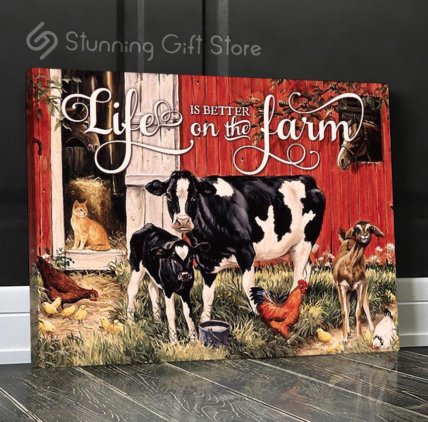 Stunning Gift Farm Animal Canvas Life Is Better On The Farm Ver2 Farmhouse Barn Wall Art