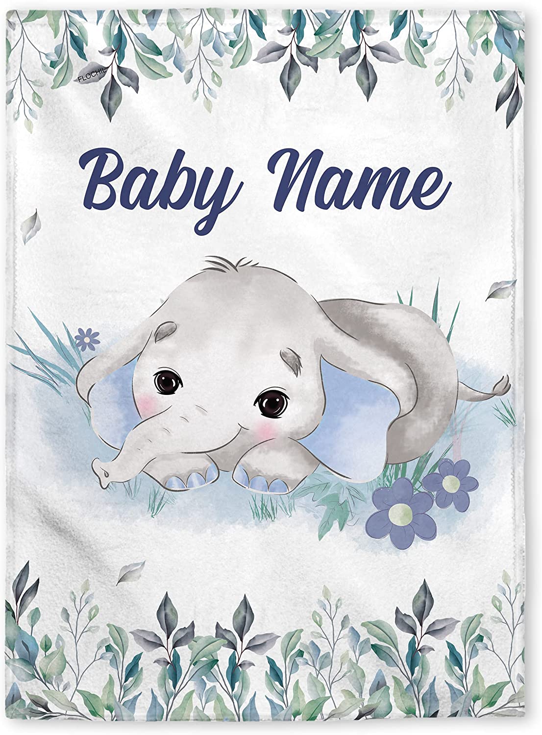 Personalized Baby Blankets, Custom Baby Blanket – Baby Blanket With Name For Boys, Best Gift For Baby, Newborn Elephants Flush Fleece