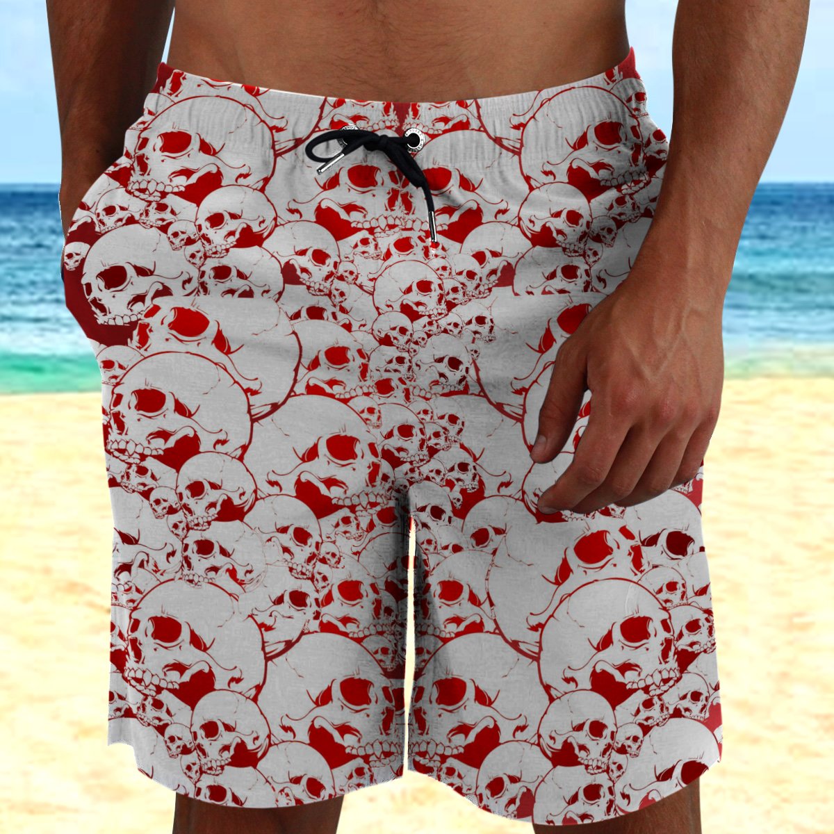 Skull Red Pattern Hawaii Beach Shorts Colorful S Ha81988