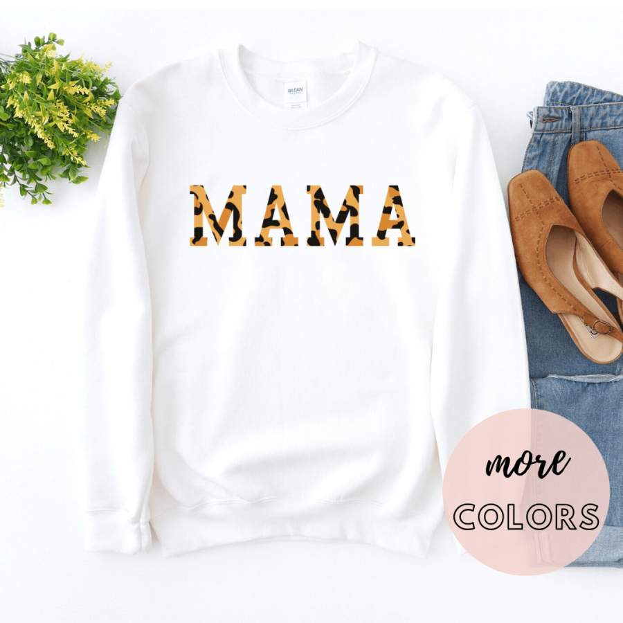 Mama Sweatshirt, Mama Leopard Print,  Grandma Mom Shirts Gift, Mom Life Shirt, Mama Life Sweatshirt