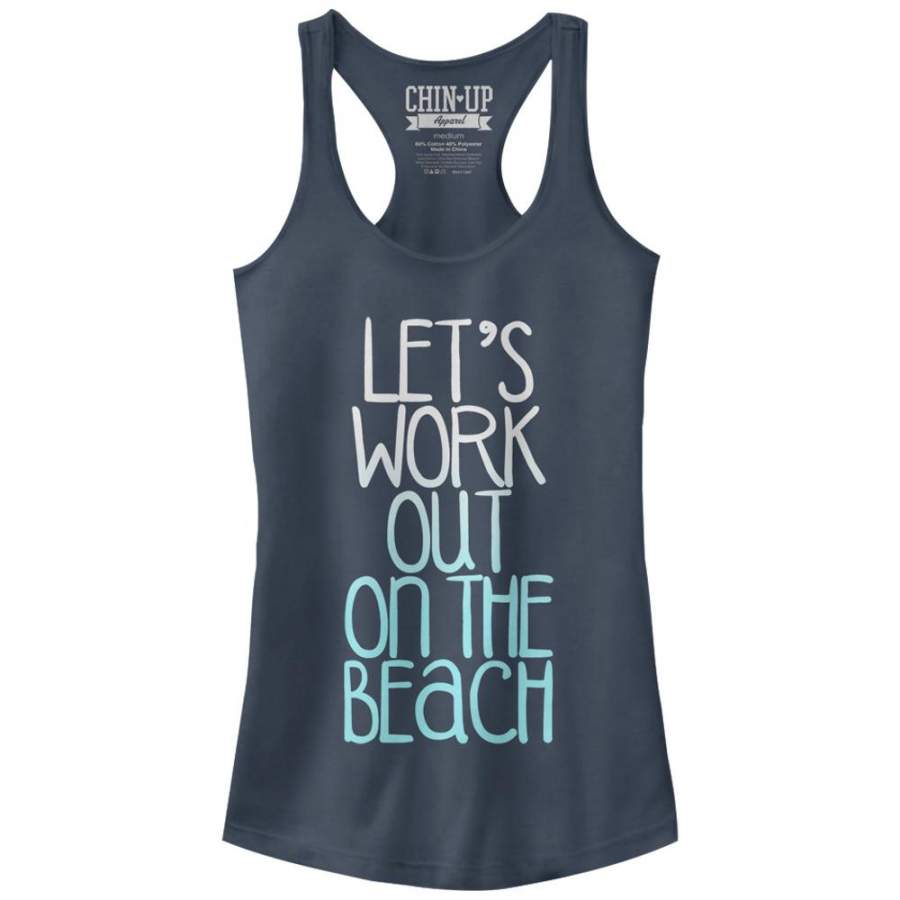 CHIN UP Junior’s Work Out on the Beach  Racerback Tank Indigo