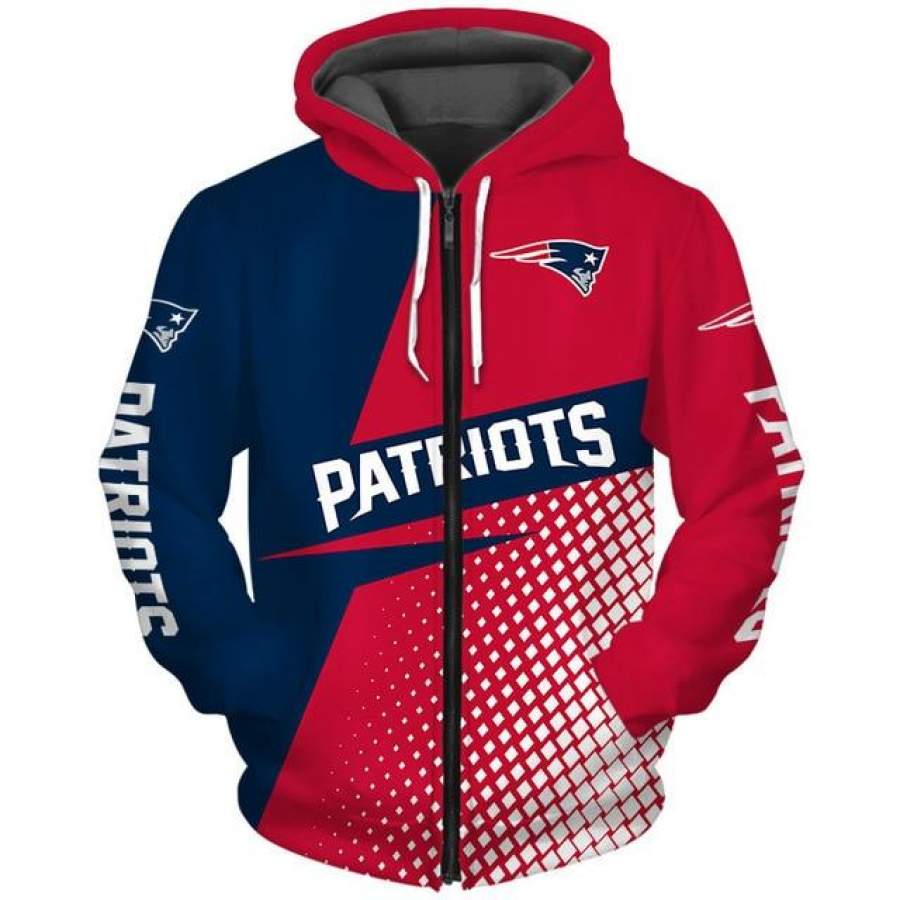 New England Patriots Grid Pattern 3D Zipper Hoodie