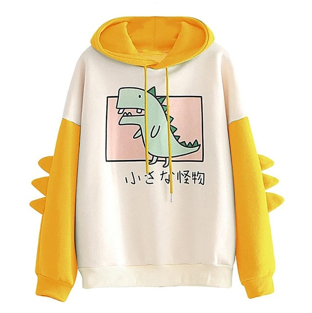 Printing Cartoon Dinosaur Pattern Long Sleeve Pullover Hoodies