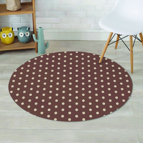 Brown Tiny Polka Dot Round Rug